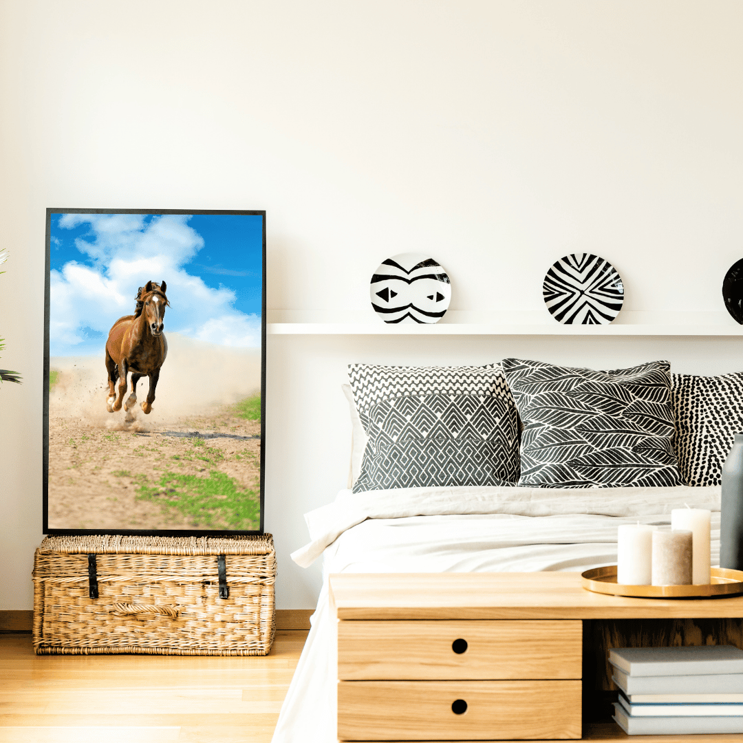 Dust Trail Gallop: Dynamic Brown Horse HD Acrylic Photo Print