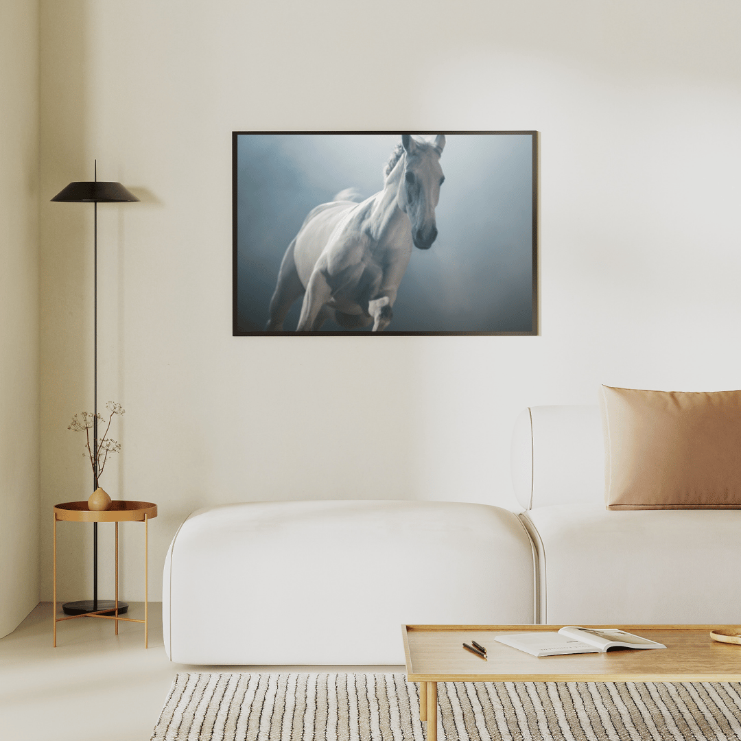 Phantom Gallop: Ethereal White Horse HD Acrylic Photo Print