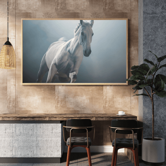 Phantom Gallop: Ethereal White Horse HD Acrylic Photo Print