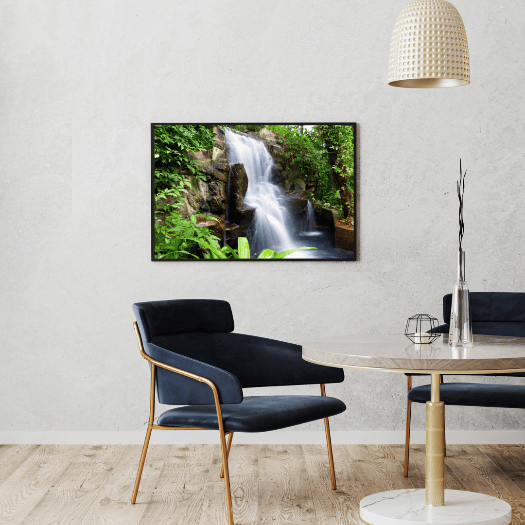 Tropical Whisper: Jungle Waterfall Tranquility Acrylic Print