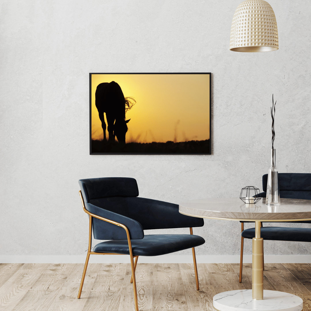 Golden Dusk: Horse Silhouette at Sunset HD Acrylic Photo Print