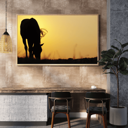 Golden Dusk: Horse Silhouette at Sunset HD Acrylic Photo Print