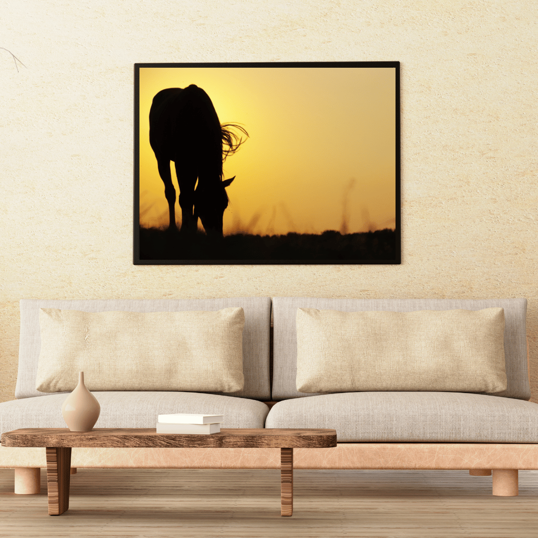 Golden Dusk: Horse Silhouette at Sunset HD Acrylic Photo Print