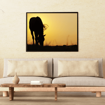 Golden Dusk: Horse Silhouette at Sunset HD Acrylic Photo Print