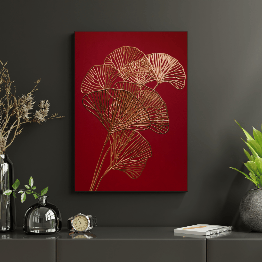 Golden Ginkgo Leaves Abstract Art HD Acrylic Photo Print