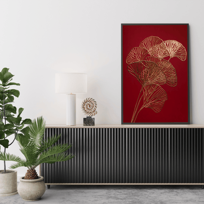 Golden Ginkgo Leaves Abstract Art HD Acrylic Photo Print