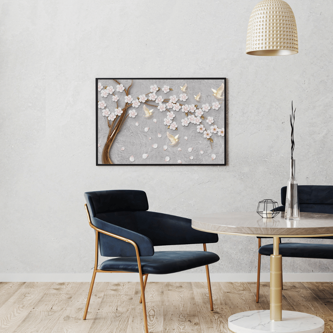 Cherry Blossom Serenity 3D Floral with Doves HD Acrylic Photo Print
