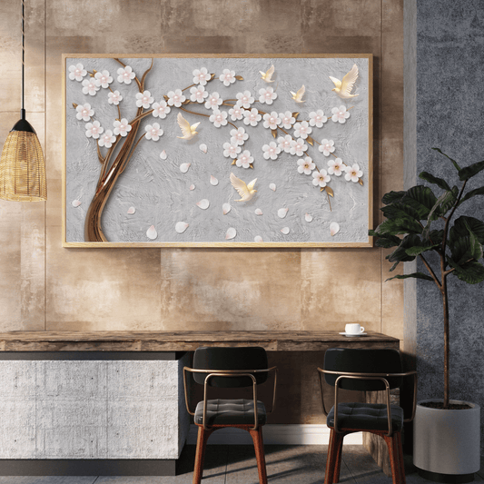 Cherry Blossom Serenity 3D Floral with Doves HD Acrylic Photo Print
