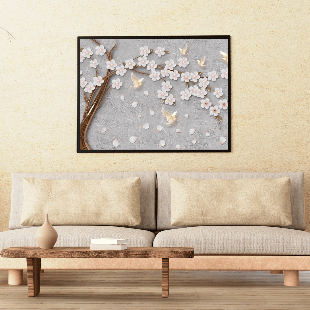 Cherry Blossom Serenity 3D Floral with Doves HD Acrylic Photo Print