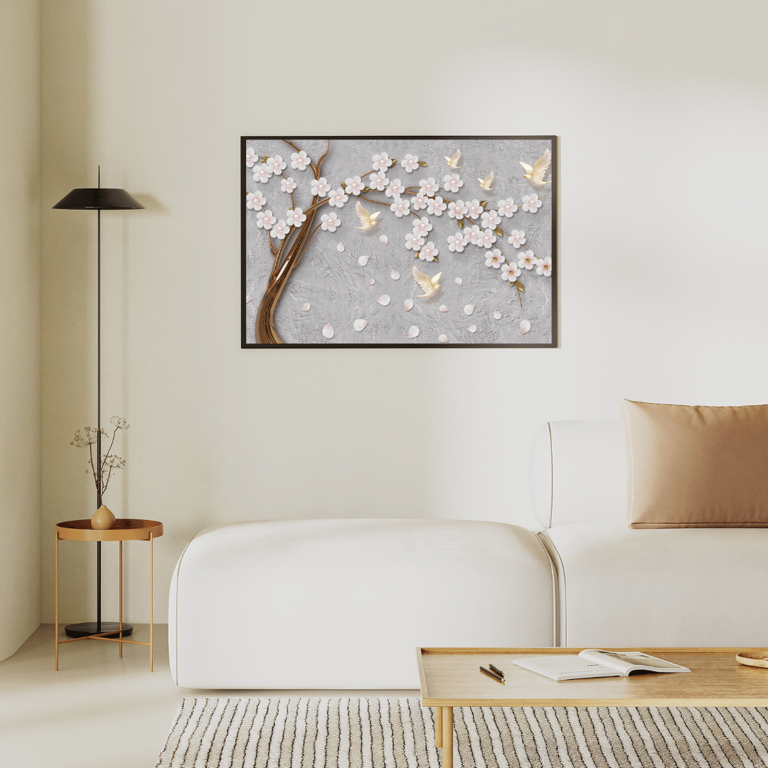 Cherry Blossom Serenity 3D Floral with Doves HD Acrylic Photo Print