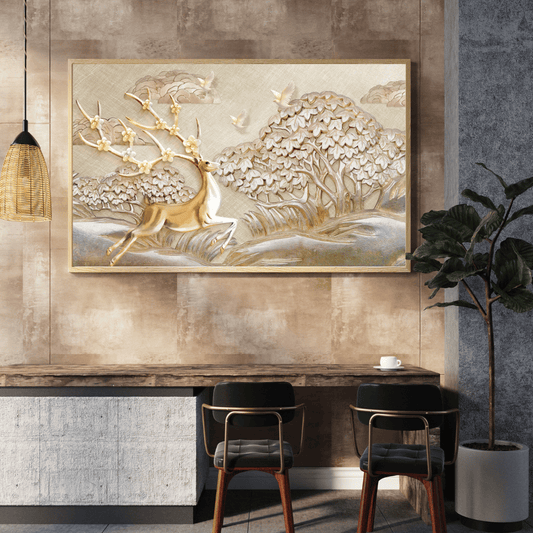 Golden Grace: Floral Antler Deer in Dreamscape HD Acrylic Photo Print