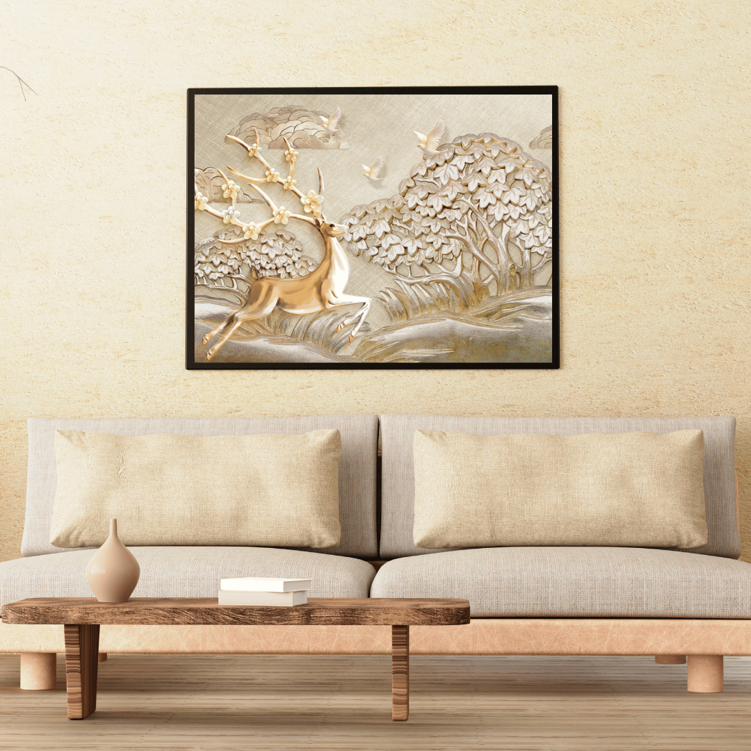 Golden Grace: Floral Antler Deer in Dreamscape HD Acrylic Photo Print