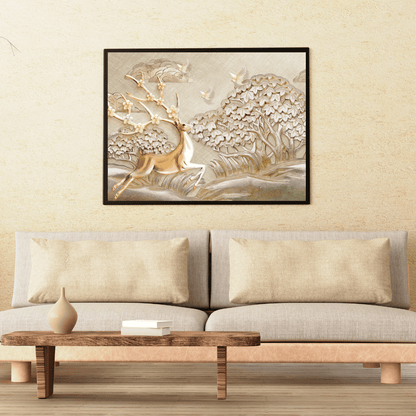 Golden Grace: Floral Antler Deer in Dreamscape HD Acrylic Photo Print