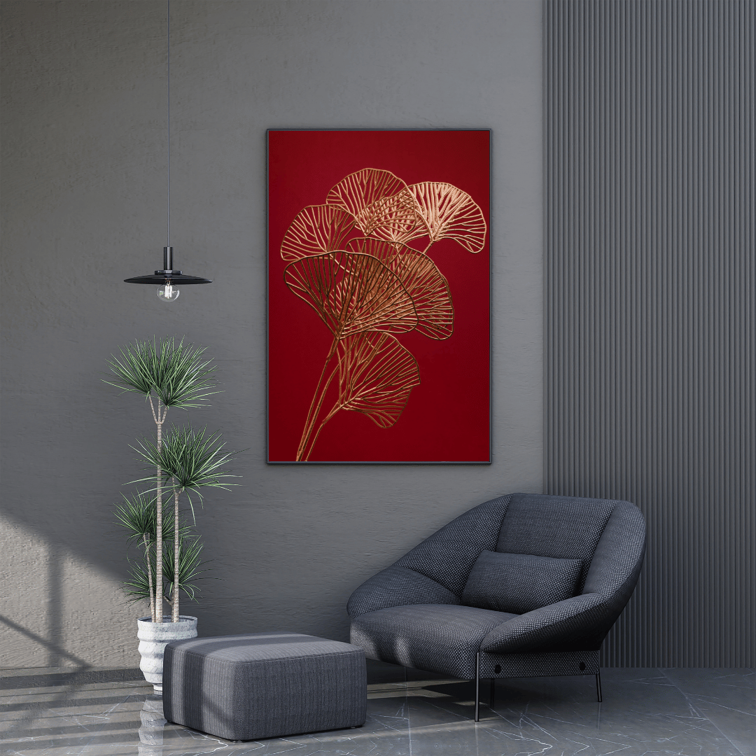 Golden Ginkgo Leaves Abstract Art HD Acrylic Photo Print