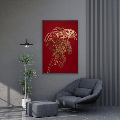 Golden Ginkgo Leaves Abstract Art HD Acrylic Photo Print