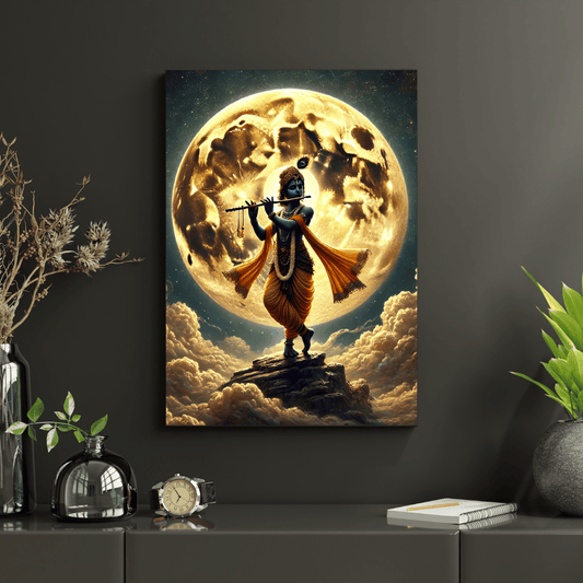 Lord Krishna's Moonlit Symphony HD Acrylic Photo Print