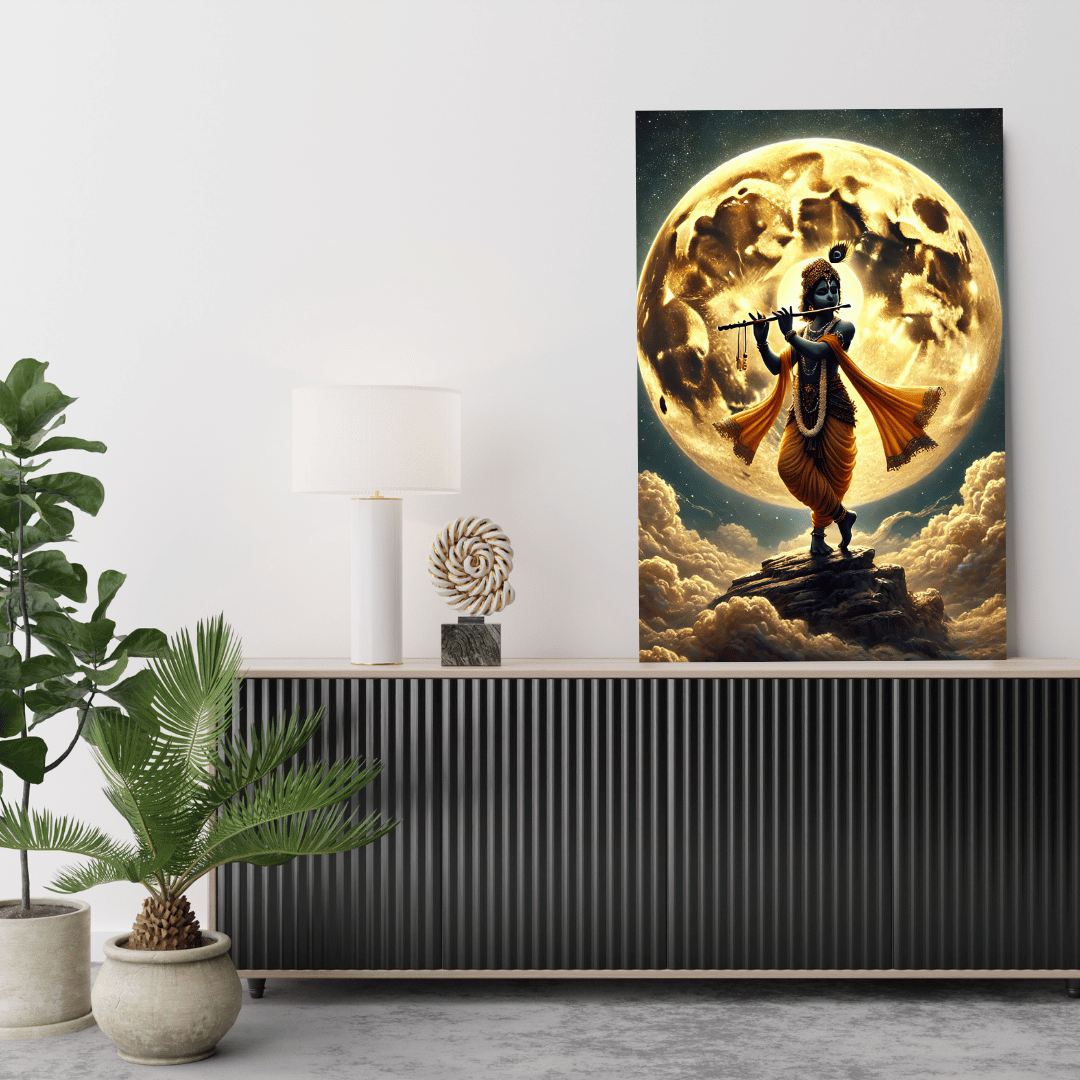 Lord Krishna's Moonlit Symphony HD Acrylic Photo Print