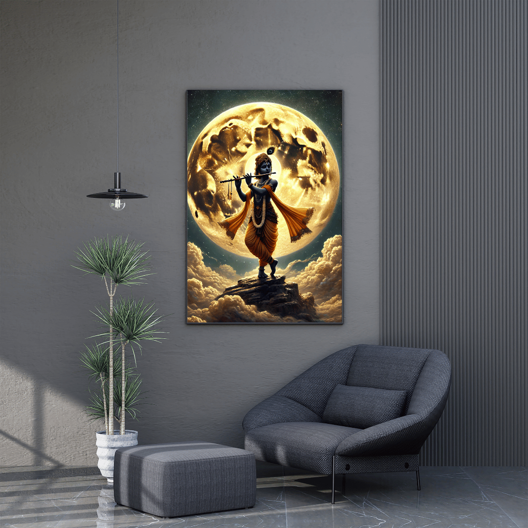 Lord Krishna's Moonlit Symphony HD Acrylic Photo Print