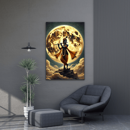 Lord Krishna's Moonlit Symphony HD Acrylic Photo Print