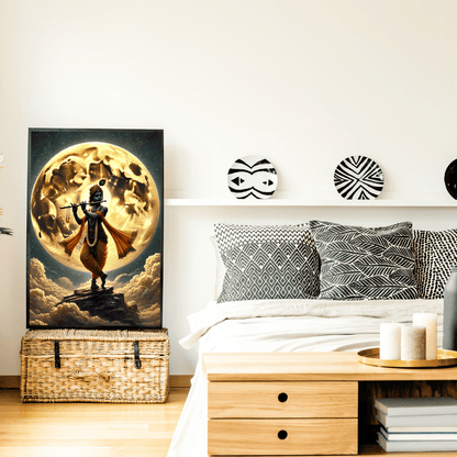 Lord Krishna's Moonlit Symphony HD Acrylic Photo Print